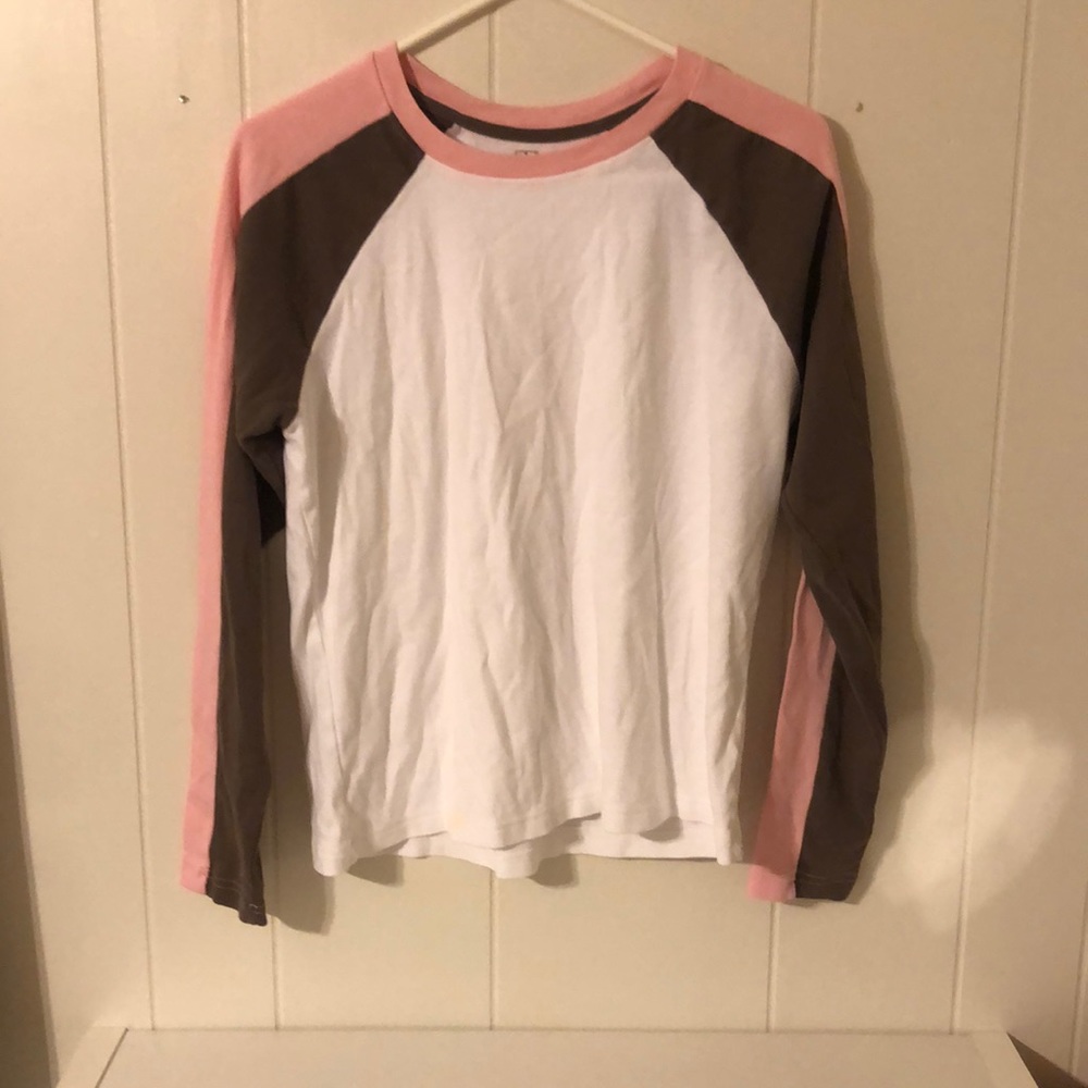 Long sleeve white, pink and brown top